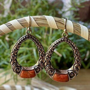 VTG Barse Sterling Silver‎ Spiny Oyster Dangle Earrings Gold Plate Ornate 18.0g